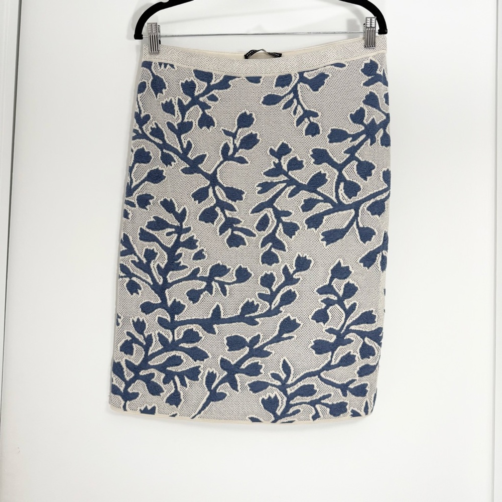 Peruvian Connection Pima Cotton Knee-Length Blue Floral Skirt Large Cottagecore